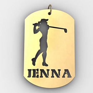 Personalized Female Golfer Name Dog Tag Cut Out Pendant