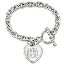 Custom Engraved Sterling Silver Women s Tiffany Style Heart Bracelet with Toggle Lock