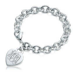 Custom Engraved Sterling Silver Women s Tiffany Style Heart Bracelet with Lobster Claw
