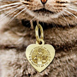 Saint Francis of Assisi     Protect My Cat   Heart Shaped Pet Tag