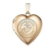 14k Yellow Gold Heart Marine Corps Picture Locket