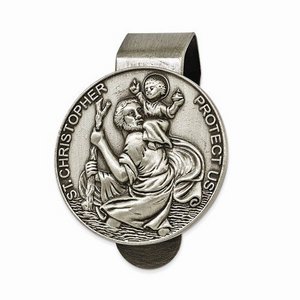Saint Christopher Round Religious Metal Visor Clip
