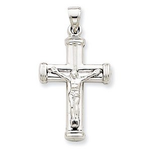 14k White Gold Reversible Hollow Crucifix  Cross Pendant