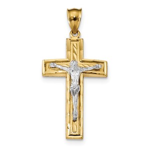 14k Two tone Diamond cut Latin Crucifix Pendant