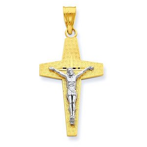 14K Two Tone Gold Textured Cross Crucifix Pendant