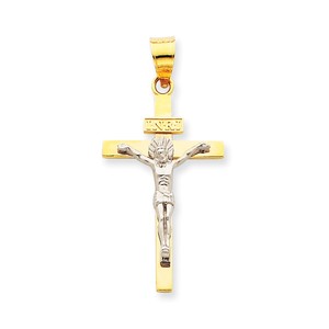 14K Two tone INRI Crucifix Pendant