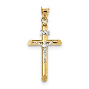 14k Two Tone Polished Jesus Crucifix Pendant