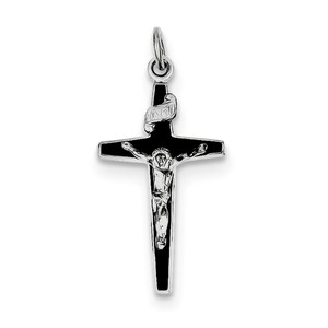 Sterling Silver Rhodium plated Enameled Crucifix Charm
