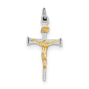 Sterling Silver Rhodium plated   18k Gold plated Crucifix Charm