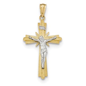 14k Two tone Gold Polished Crucifix Pendant
