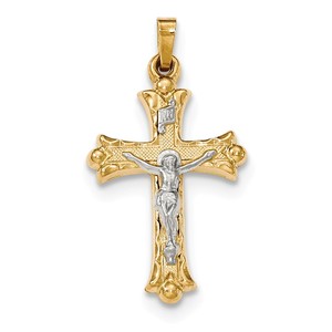 14k Two Tone Textured and Polished INRI Crucifix Cross Pendant