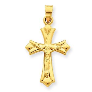 14k Gold Hollow Reversible Crucifix Pendant