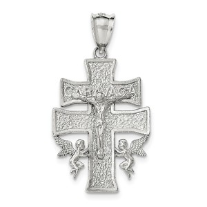Sterling Silver Polished Large Caravaca INRI Crucifix Cross Pendant