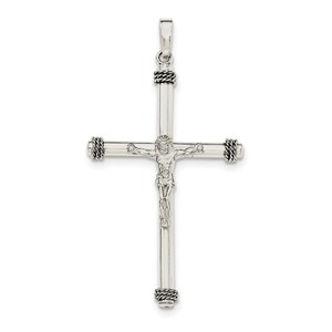 Sterling Silver Polished Textured Hollow Crucifix Pendant