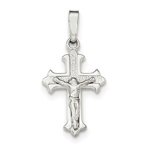 Sterling Silver Polished Textured Crucifix Pendant
