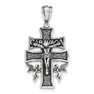 Sterling Silver Antiqued Large Caravaca INRI Crucifix Cross Pendant
