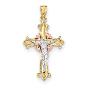 14k Y W R Gold Polished Crucifix Pendant