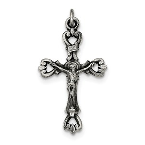 Sterling Silver Antiqued and Brushed INRI Crucifix Pendant