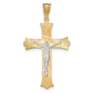 14k Two Tone Polished Satin D C Crucifix Cross Pendant