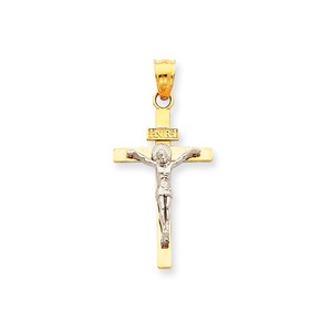 14K Two tone INRI Crucifix Pendant