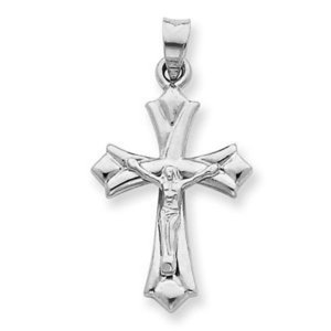 14k White Gold Hollow Reversible Crucifix  Cross Pendant