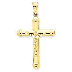 14k Gold Reversible Hollow Crucifix  Cross Pendant