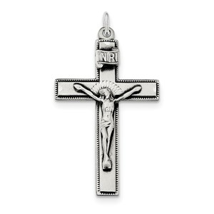 Sterling Silver INRI Crucifix Cross w  Prayer Pendant