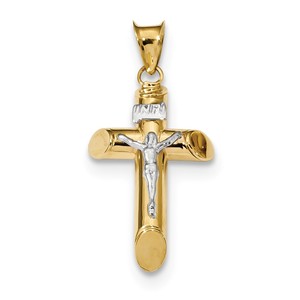 14k Two Tone Polished Crucifix Pendant