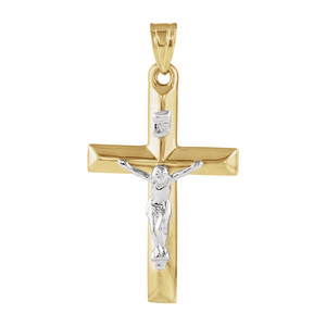 Unisex Solid 14k Yellow Gold Crucifix Necklace