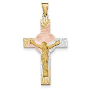 14k and Rhodium Iona Crucifix Cross Pendant