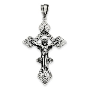 Sterling Silver Antiqued Large INRI Crucifix Pendant