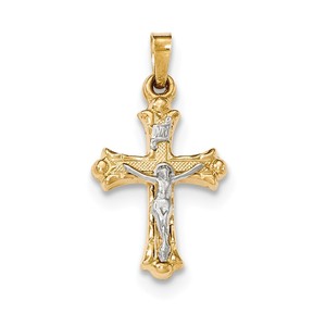 14k Two Tone Polished INRI Crucifix Cross Pendant