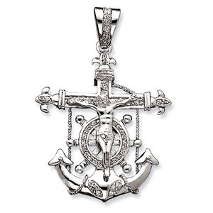 Sterling Silver Gold Mariner s Cross Pendant w  Cubic Zirconias