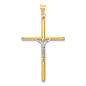 14k Two tone   Rhodium INRI Crucifix Pendant
