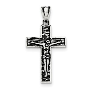 Sterling Silver Antiqued   Textured Crucifix Pendant