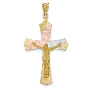 14k and Rhodium Crucifix Cross Pendant