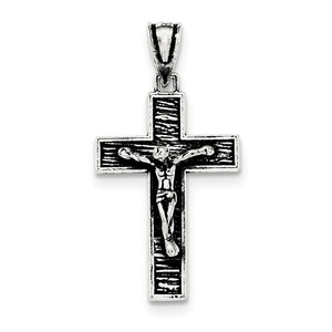 Sterling Silver Antiqued Box Cross Crucifix Pendant