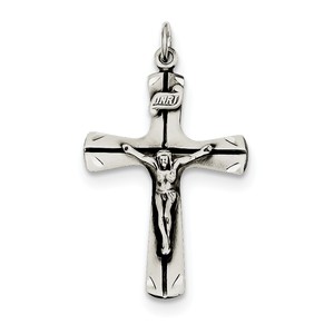 Sterling Silver Satin Antiqued Crucifix Pendant
