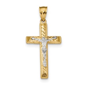 14k Two tone Diamond Cut Crucifix Pendant