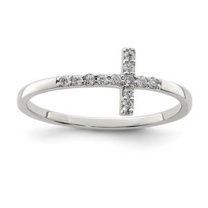 Sterling Silver with CZ Sideways Cross Ring