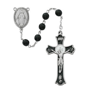 Pewter 7mm Black Glass Rosary