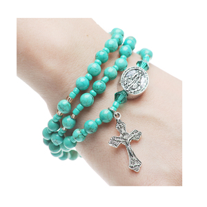 Twistable Full Rosary Bracelet with Simulated Turquoise Beads