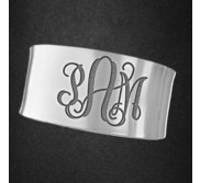 Sterling Silver Fancy Cuff Monogram Concave Bangle Bracelet