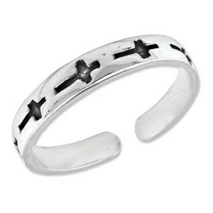 Sterling Silver Antiqued Crosses Toe Ring