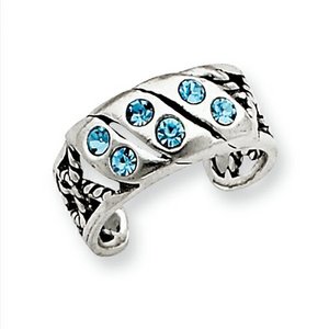 Sterling Silver Antiqued Blue Swarovski Crystal Toe Ring