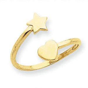 14k Yellow Gold Star   Heart Toe Ring