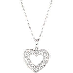 Sterling Silver Heart Diamond Pendant