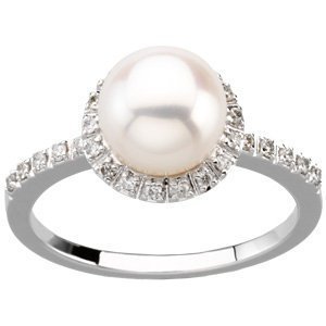 Halo Style Freshwater Pearl and Diamond Ring