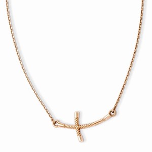 14K Rose Gold Large Sideways Curved Twist Cross Necklace