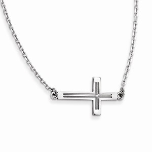 14K White Gold Sideways Cut out Cross Necklace